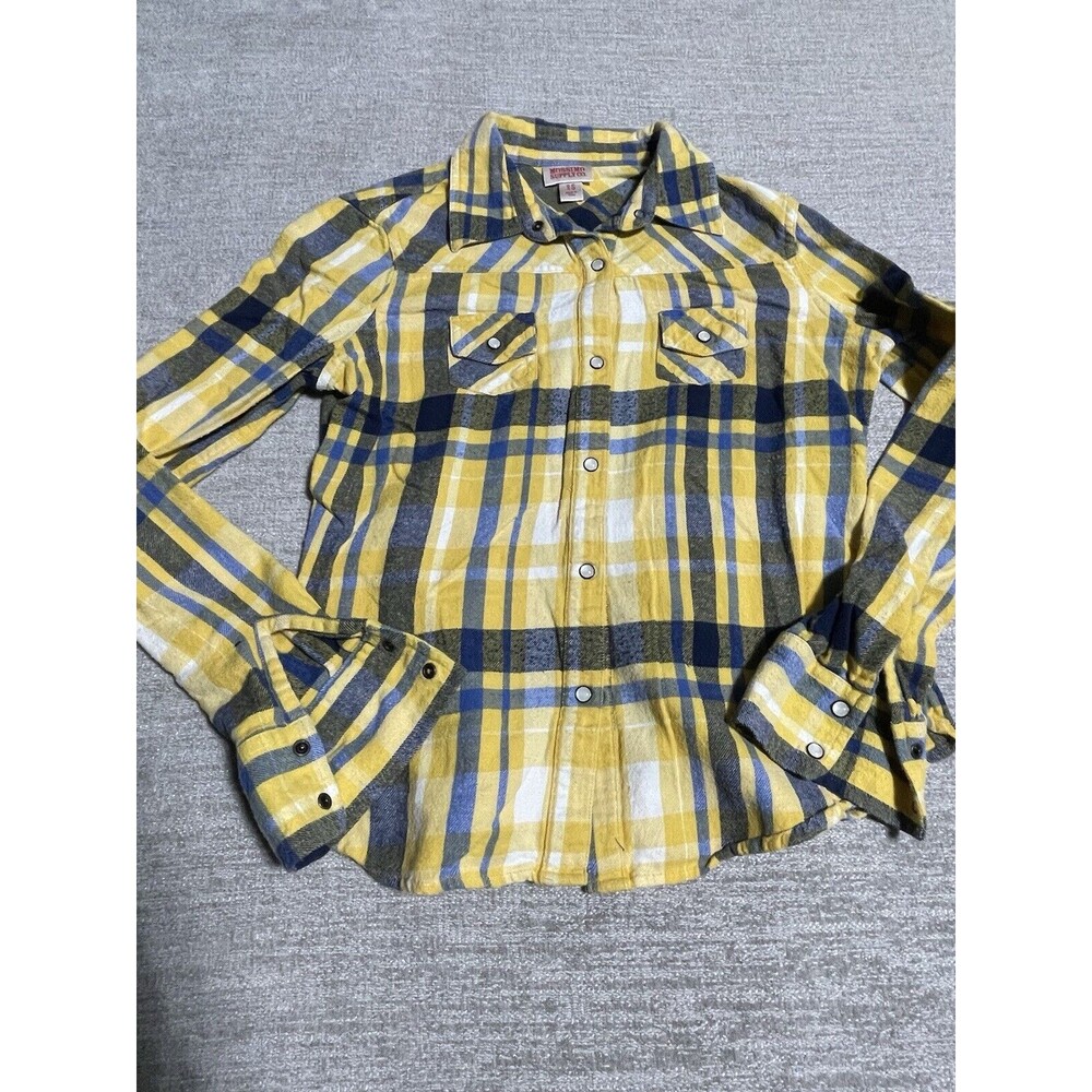 Mossimo Supply Shirt Women’s Small Yellow Flannel Plaid Button Long Sleeve